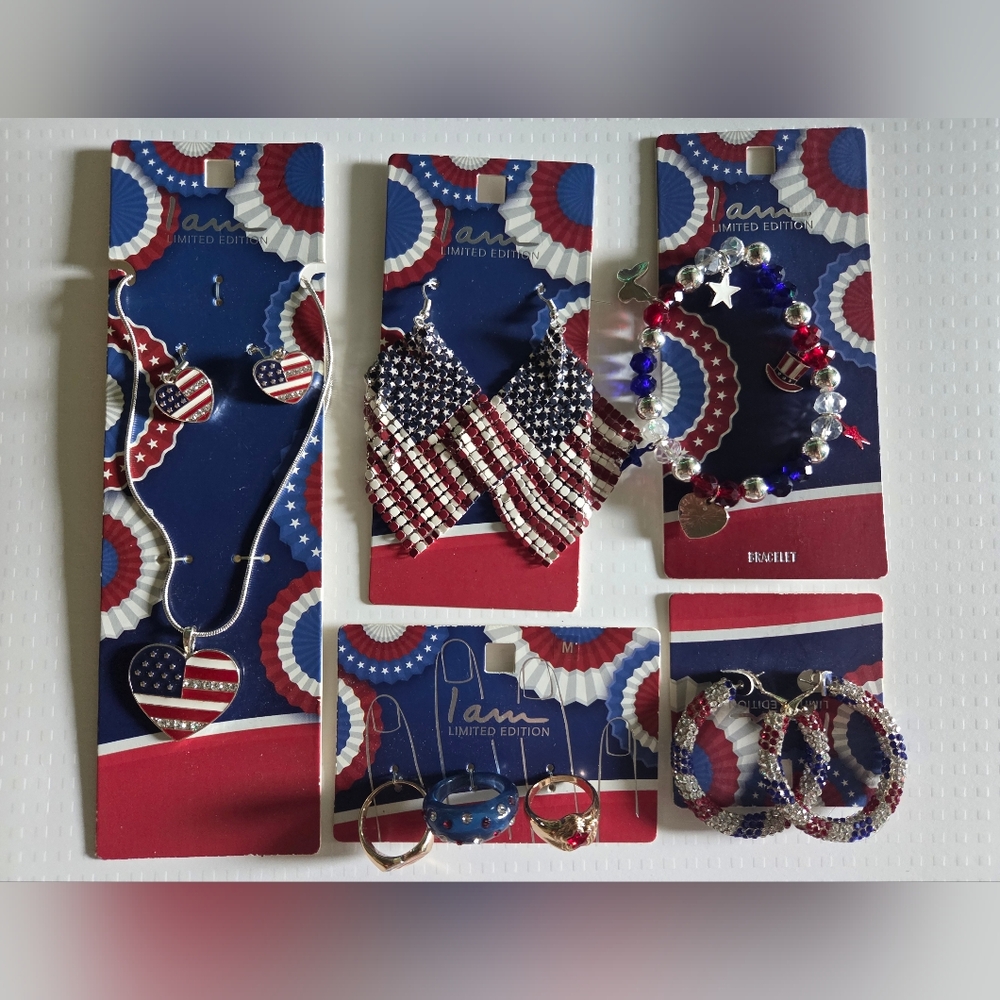 Patriotic Jewelry Set with Red, White, and Blue Accents